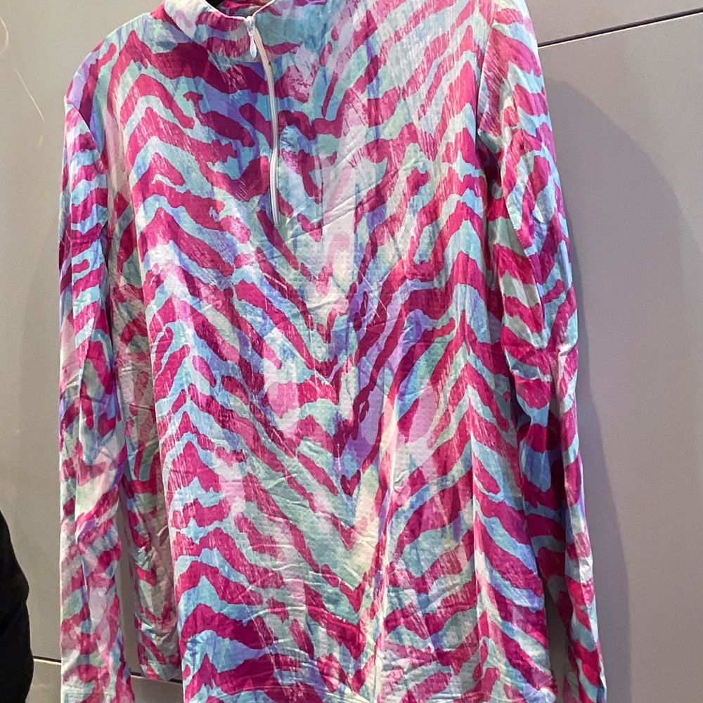 IBKUL MOCK NECK LONG SLEVE UPF+50 1/4 ZIP  FUSHIA PURPLE BLUE  WHITE